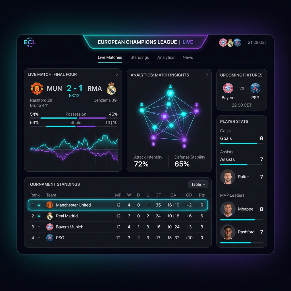 My11HQ Tournament Standing and Match Analytics Mockup Dashboard